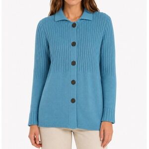 Monterey Bay Womens Turquoise‎ 100% Rib Knit Cardigan Size PS Petite Small